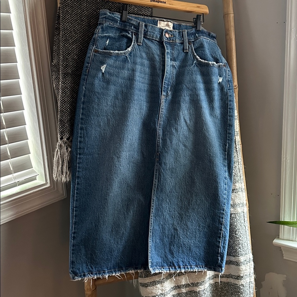 Blue Denim Midi Skirt